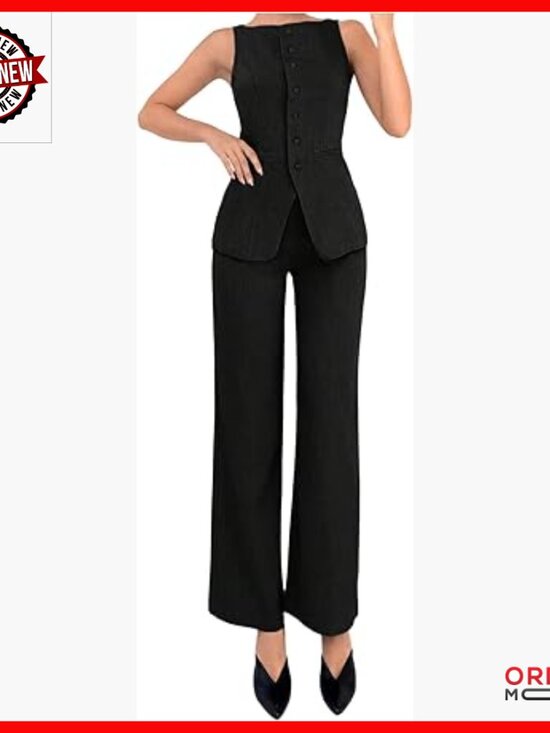 Pants - Women's 2 Piece Business Casual Outfit Vest and Pants Set